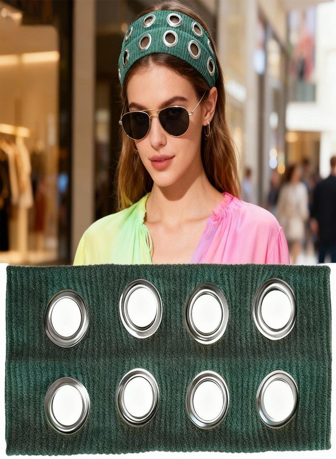 CZMZHFC Grommet Headband,Women Hollow Out Eyelets Elastic Hairband,Punk Style Rivets Headbands,Y2K Grunge Fashion Wide Head band,Stretchy Casual Hair Accessories for Women (3Pcs, Black+Green+Khaki) - Image 5